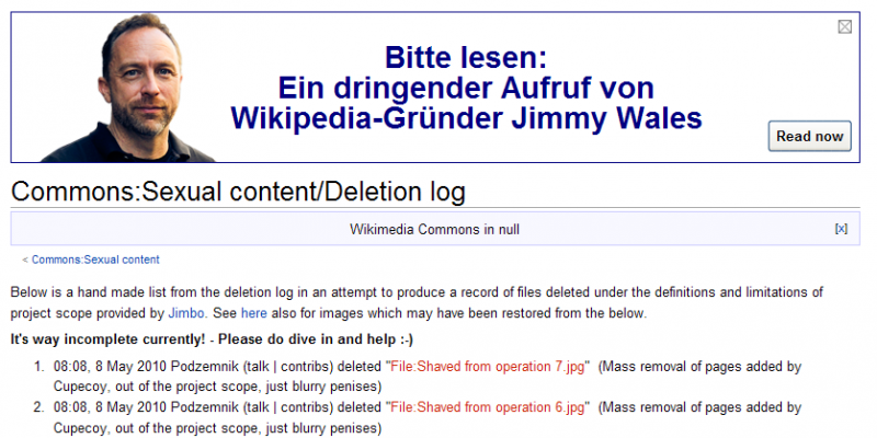 Datei:Jimbo Wales-Bitte lesen-Commons Sexual content Deletion log.PNG